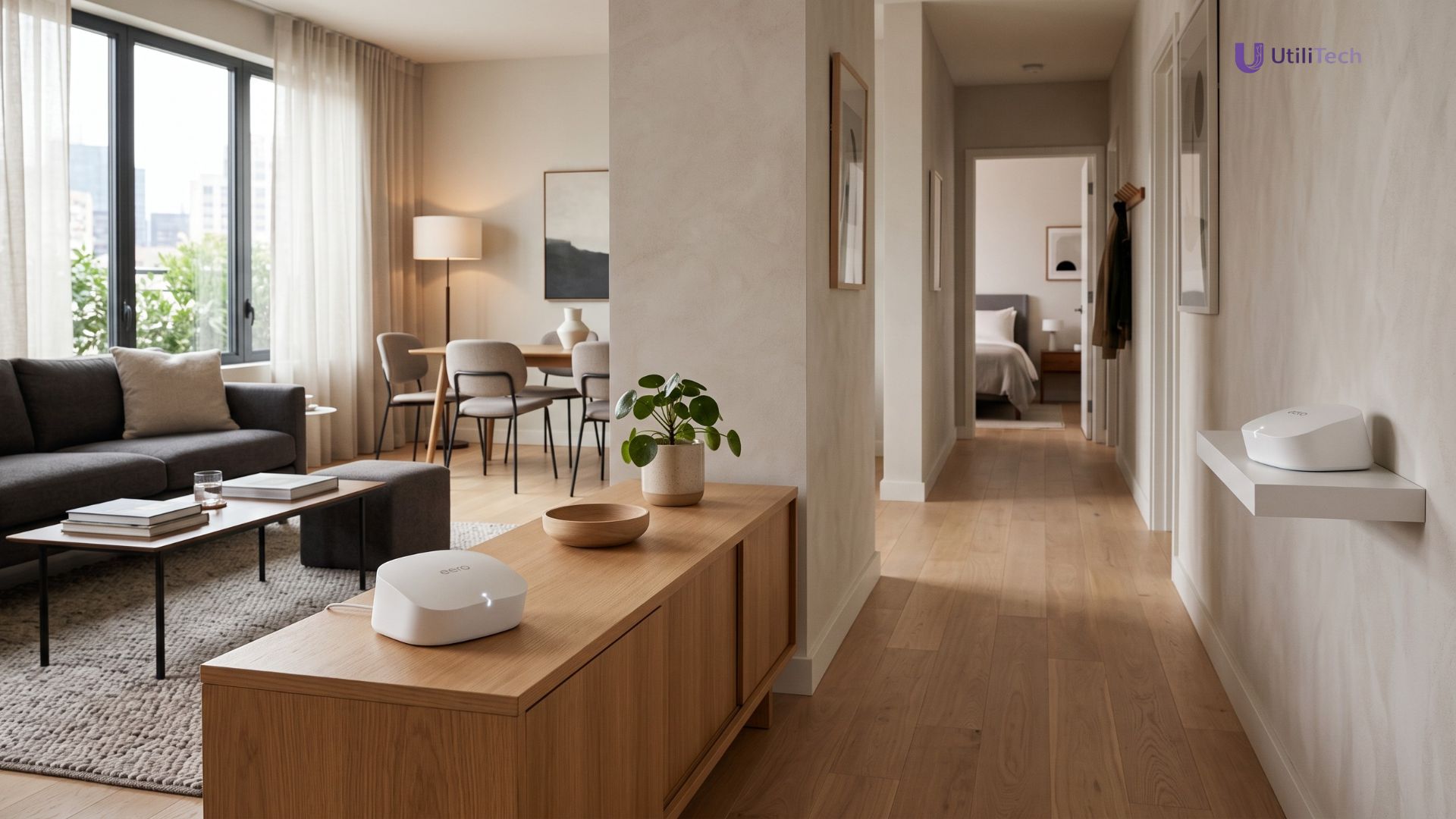 roteador mesh wi-fi com múltiplos nós em casa moderna
